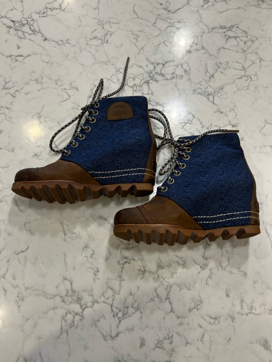 Sorel Women’s Lexie Wedge Ankle Bootie Leather & Canvas Shoe Size 7 - Picture 2 of 10